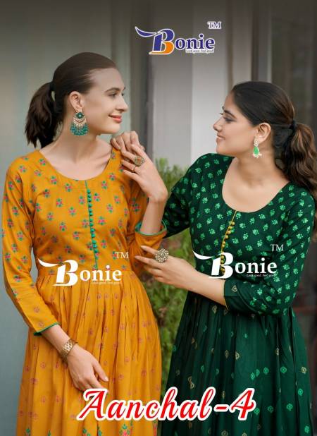 Aanchal 4 By Bonie Rayon Printed Anarkali Designer Long Kurtis Wholesalers In India